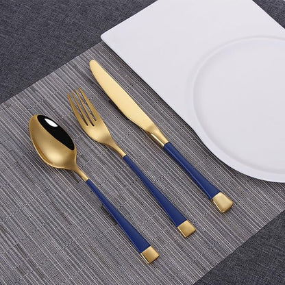 Blue-Gold Silverware ZILNEHZ Flatware Set for 6 Stainless Steel Cutlery Set Elegance Luxury Tableware Set Forks and Spoons Utensil Sets for Home Restaurant Dishwasher Safe