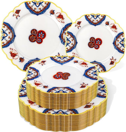 Morejoy 60pcs Vintage Bohemian Plastic Plates，Floral Plastic Plates | Featuring by Morejoy