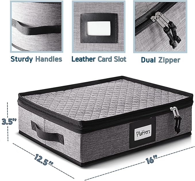 Platter Storage Case – Fine China Storage Containers Hard Shell, Quilted and - Image 3