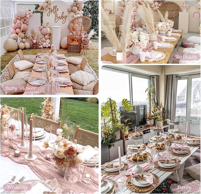 6 Pack Dusty Pink Cheesecloth Table Runner 35x120 Inch Semi Sheer Boho Gauze - Image 7
