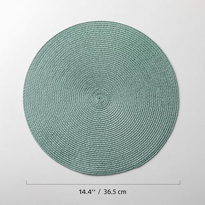 Round Placemats Set of 6 Plastic Woven Placemats Washable Wipeable Table Mats for Dining Table Heat Resistant Non-Slip Circle Place Mats (Dusk Green)