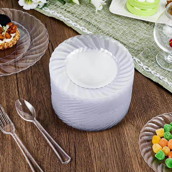 FOCUSLINE 100 Count 6 Inch Clear Plastic Plates, Disposable Heavy Duty Salad - Image 7
