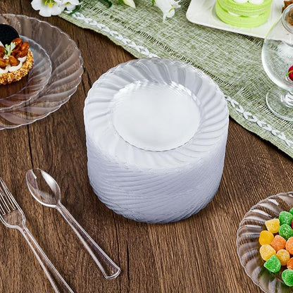FOCUSLINE 100 Count 6 Inch Clear Plastic Plates, Disposable Heavy Duty Salad - Image 7