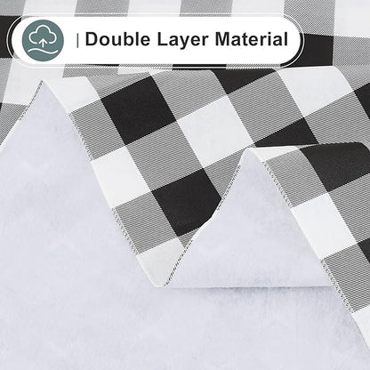 misaya Rectangle Waterproof Vinyl Table Cloth, Buffalo Flannel Backed Tablecloth, Wipeable Plastic Table Cover for Christmas (70" x 90", Black and White)