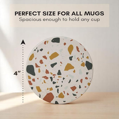 Terrazzo Coasters Set of 6, Colorful Boho Absorbent Ceramic Coasters | Speckled - Image 3
