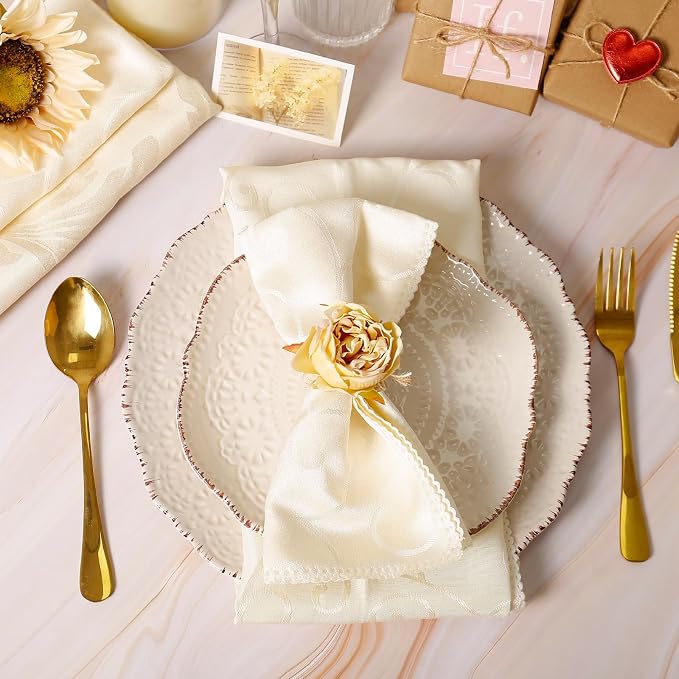 Handmade Flower Napkin Rings Set of 6, Champagne Peony Napkin Holder Rings - Image 3