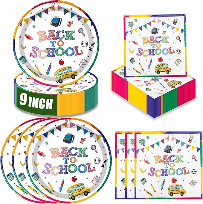 40 Pcs Back to School Paper Plates and Napkins Party Supplies Set, 9-inch by ZJJZOAA