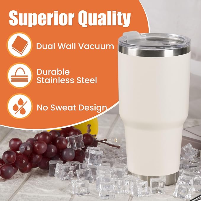 D·S 30oz Cream Tumbler Double Wall Vacuum Insulated Travel Coffee Mug | Double - Image 5
