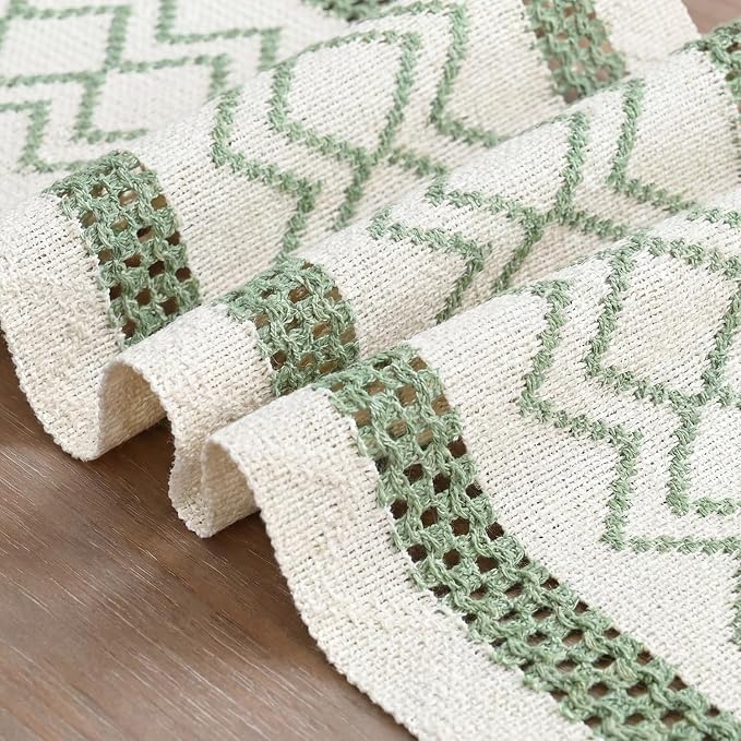 Artoid Mode Sage Green Stripe Diamond Woven Table Runner 12x48 Inch | Holiday - Image 6