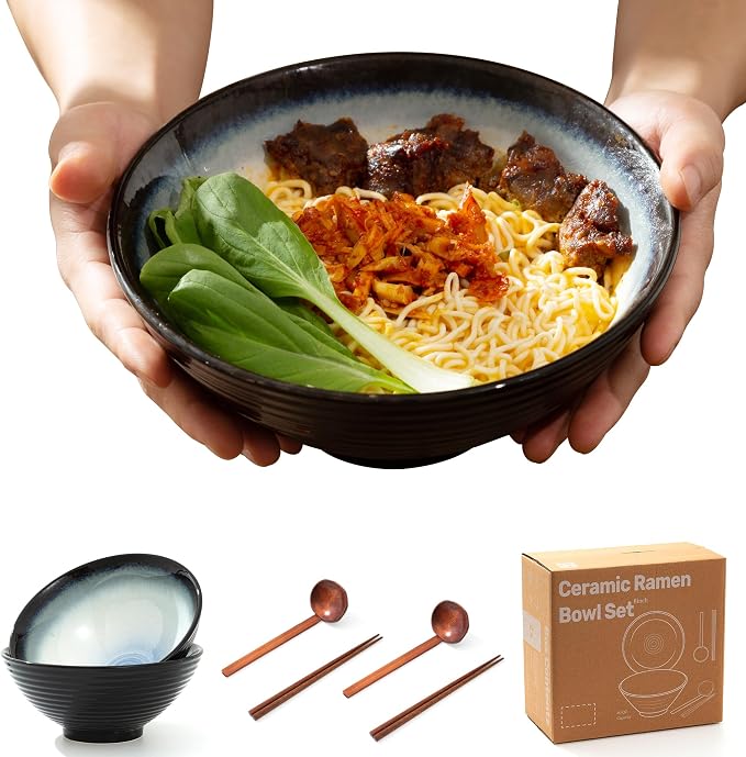 8 Inch Ceramic Ramen Bowl Set of 2, 40oz Japanese Bowls - Image 3