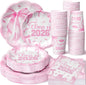 250 Pcs Pink Bow Graduation Disposable Paper Plate Napkins | Congrats Grad by Newtay