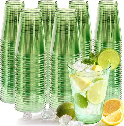 Glowserve 200 Pack 12 oz Green Disposable Plastic Cups Cocktail Glasses | Cold by glowserve