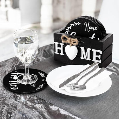 Queekay Coasters Set of 6 House Warming Gifts New Home Wooden Farmhouse Drink - Image 6