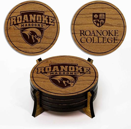 LazerEdge Roanoke Maroons Wooden Coaster Set - Cherry Wood - Officially Licensed Product - 4-Pack