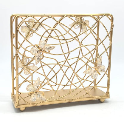 Gold Butterfly Ascent Tabletop Napkin Holder | Metal Freestanding Vertical Tissue Paper Servilleta Dispenser Organizer Letter Holder | Home Kitchen Restaurant Hotel Party Dining Table Décor