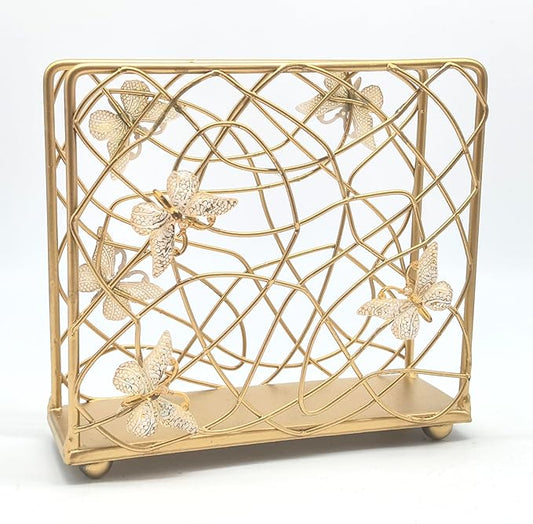 Gold Butterfly Ascent Tabletop Napkin Holder | Metal Freestanding Vertical Tissue Paper Servilleta Dispenser Organizer Letter Holder | Home Kitchen Restaurant Hotel Party Dining Table Décor