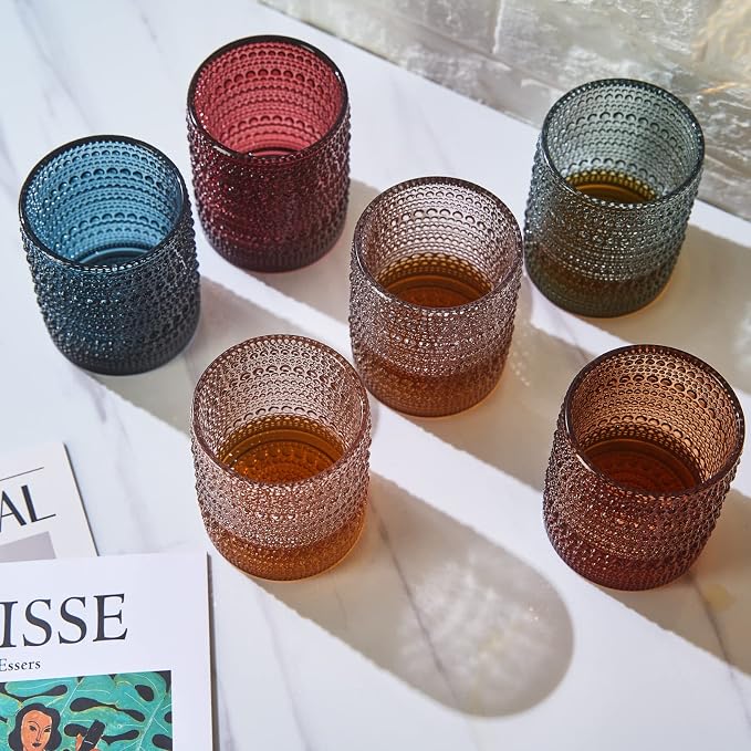 Champaign Beige Hobnail Drinking Tumbler | Set of 6 | 11 OZ Bubble Design - Image 4