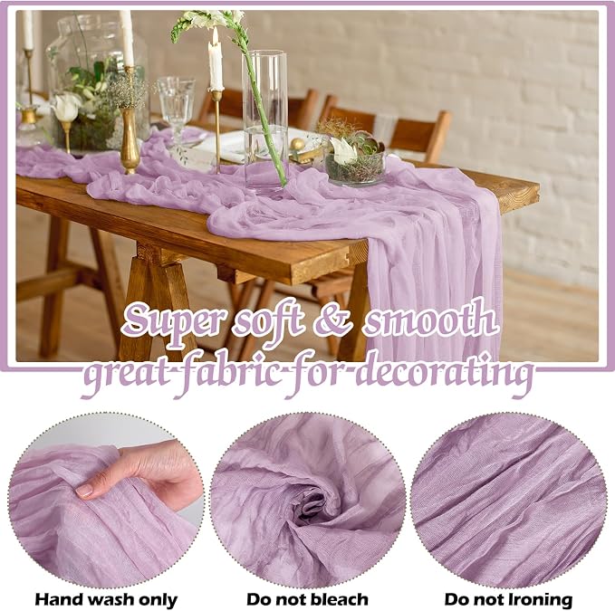 12 Pcs Gradient Purple Cheesecloth Gauze Table Runners | Boho Wedding Decor - Image 6