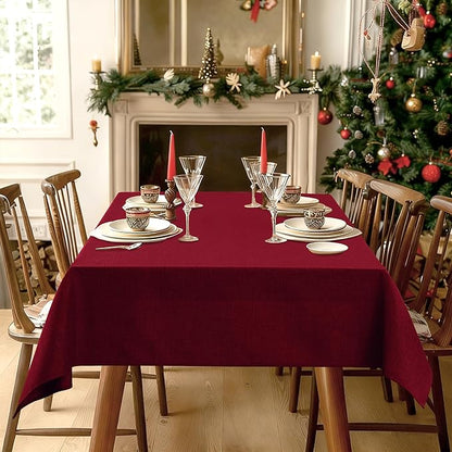 Hiasan Faux Linen Rectangle Tablecloth - Wrinkle and Stain Resistant Washable Table Cloth for Kitchen Dining Room Holiday Table Cover for Dinner, Red, 90 x 132 Inch