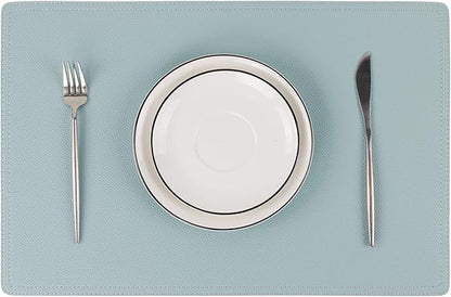 Faux Leather Placemats, PU Table Mats, Set of 4, Waterproof, Stain Resistant, Heat Resistant, Non-Slip Easy to Clean for Kitchen Dining Table,Conference Table C Teal Blue