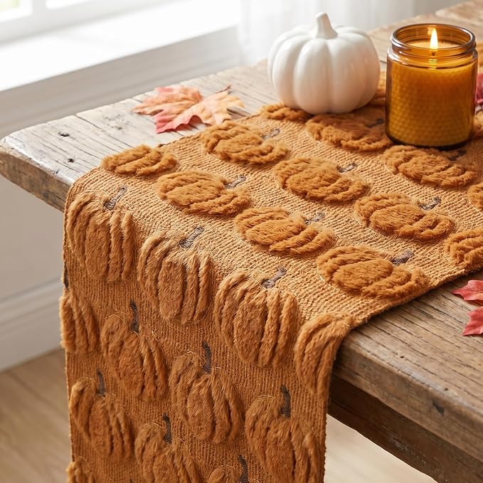 Artoid Mode Caramel Soft Faux Fur Fall Table Runner 13x90 Inch | Seasonal - Image 5