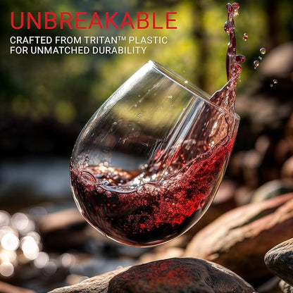 Unbreakable Stemless Plastic Wine Glasses | Reusable | Shatterproof 100% Tritan Plastic | Dishwasher-Safe | BPA-free | Awesome for Indoor & Outdoor | 16 oz, Set of 12