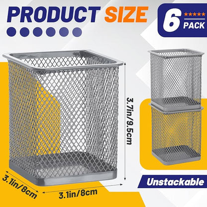 Segarty Pen Cup Holder, 6 Pack Square Silver Pen Holder - Image 2