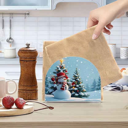 Snowman Christmas Tree Napkin Holder for Table Kitchen Decor Acrylic Paper Napkin Holders for Tissue Dining Room Indoor Outdoor Party Holiday Accessories