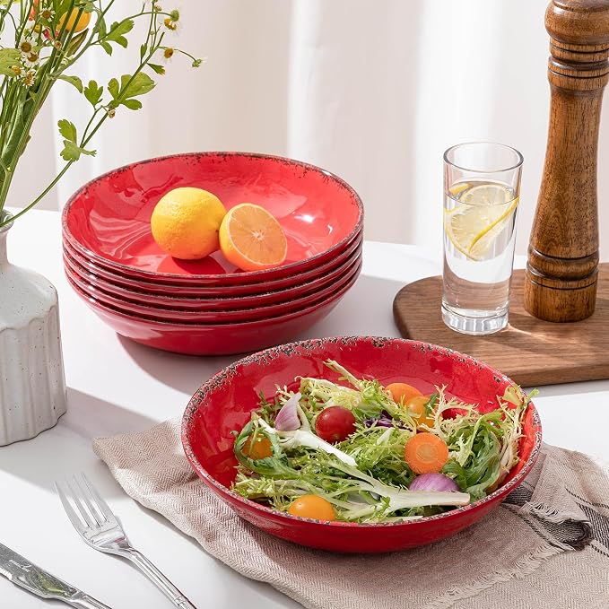 Farmhouse Melamine Pasta Bowls Set of 6, 42 OZ Large Serving Bowls Set - Image 2