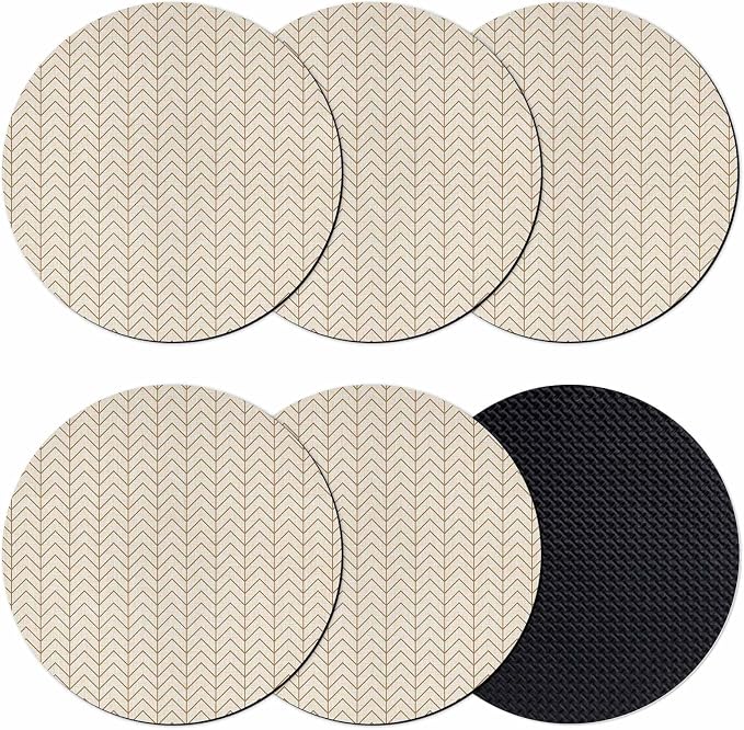 Simple Line Linen Texture Coasters Set of 6, Non-Slip Cup Coaster Mat by PIEPLE