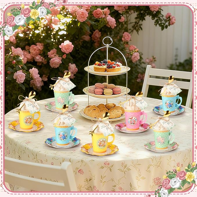 125 Pcs Tea Party Favors Set Floral Paper Teacups - Image 4