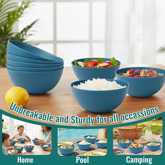 40 OZ Wheat Straw Bowls sets of 8, Anti-Scald Large Ramen Bowls - Image 7
