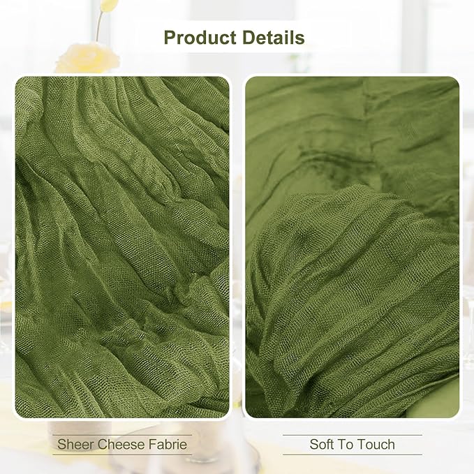 6 Pack Olive Green Cheesecloth Table Runner 35x120 Inch 10Ft Rustic Gauze - Image 2