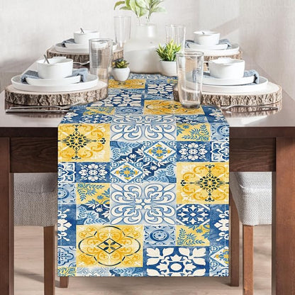Moroccan Blue Mosaic Tile Dining Table Runner, Vintage Amalfi Coast | Azulejo - Image 5