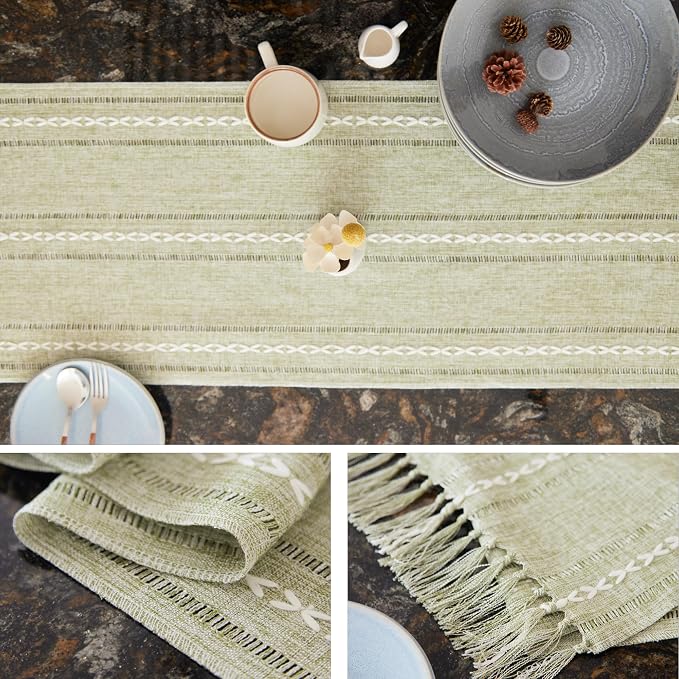 Farmhouse Rustic Sage Green Table Runner - Image 5
