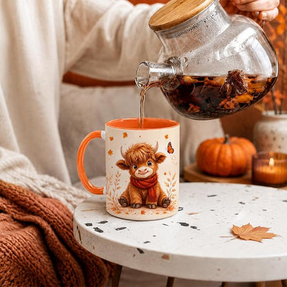Hyturtle Highland Cow Coffee Mug, Cute Fall Maple Leaf Gift - Image 6