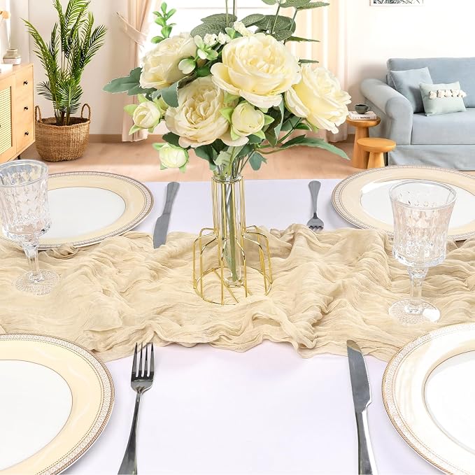 12 Pack 10Ft Beige Cheesecloth Table Runner 23 x 120 Inch | Gauze Rustic Boho - Image 4