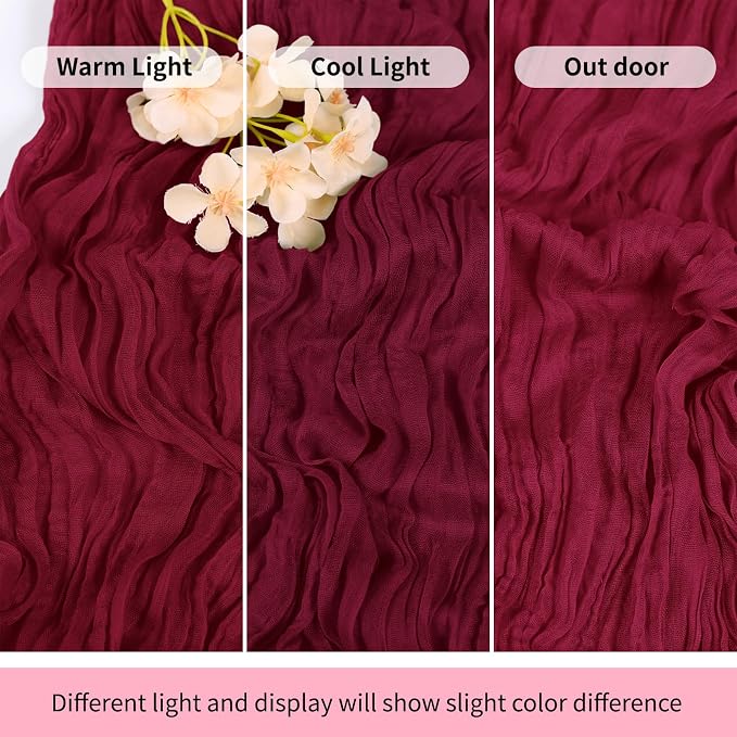 6 Pack Burgundy Cheesecloth Table Runner 17x108 Inch Semi Sheer Boho Gauze - Image 7