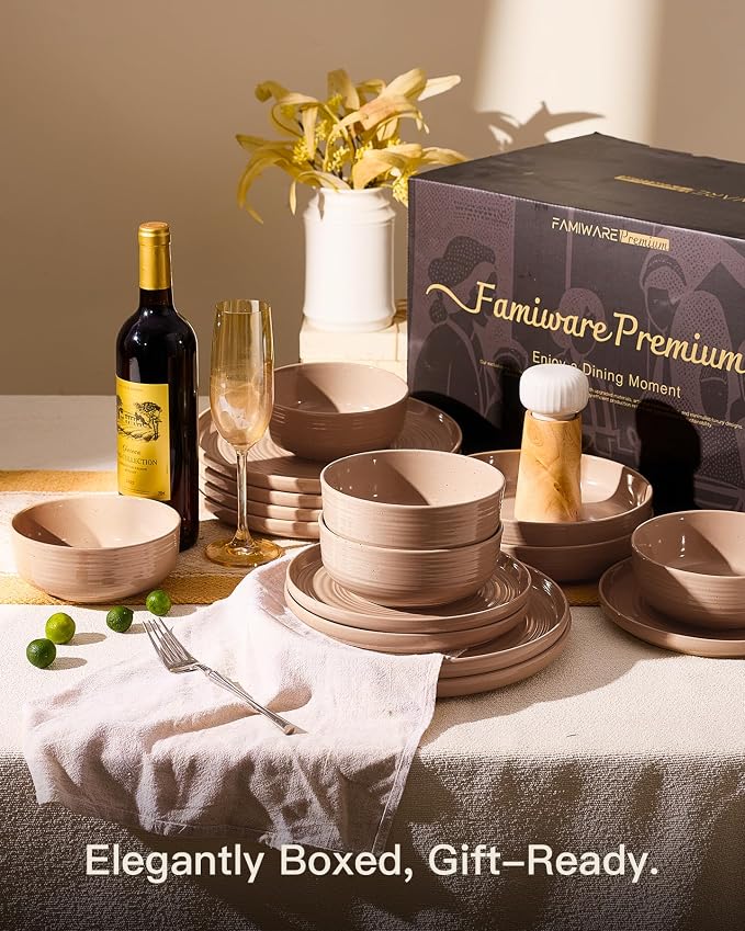 Stoneware Dinnerware Sets for 8, Plates and Bowls, Chip & Scratch Resistant - Image 8
