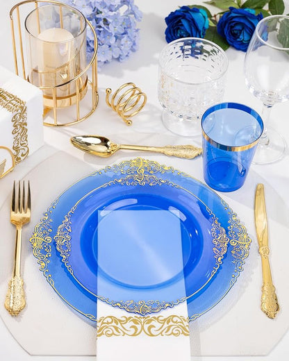 Nervure 350Pcs Blue Plastic Plates, Plastic Dinnerware Set - Image 3