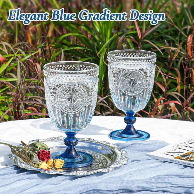 XUWAIDSGN Plastic Vintage Wine Glasses 13.5oz Reusable Embossed Goblet Glasses - Image 3