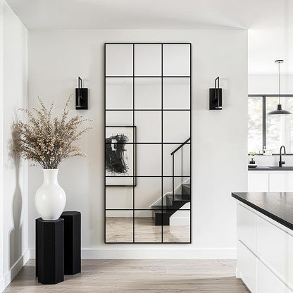 Large Window Pane Full Length Mirror for Wall, 70"x30" Oversize Black Full Body Wall Mirror for Living Room, Bedroom, Entryway, Hanging or Leaning