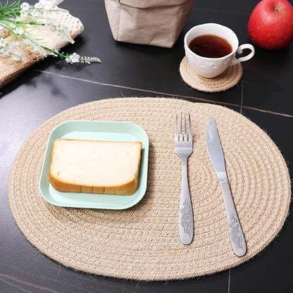 Jute Woven Oval Placemats Set of 6, Brown Plate Charger 12x16 inches Jute Heat Resistant Non-Slip Weave Place mats Farmhouse Straw Braided Rattan Tablemats Wicker Placemats for Dining Table
