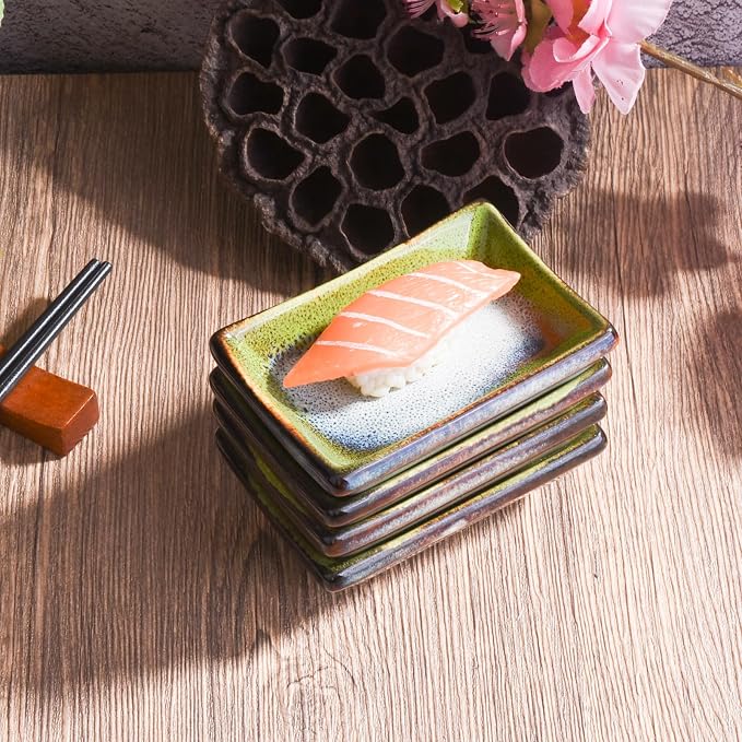 Porcelain Dipping Bowl Set of 4, 3.4" Rectangular Small Soy Sauce Dishes | - Image 6