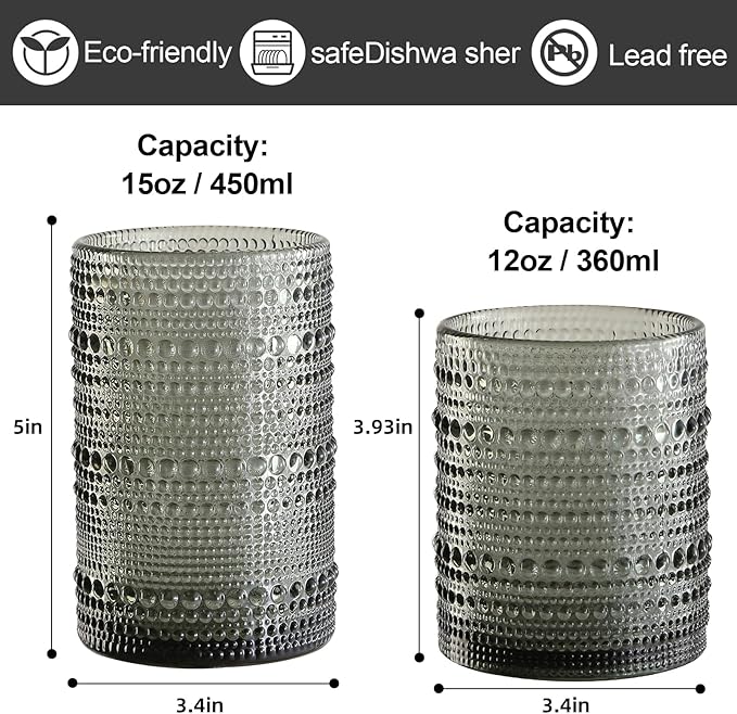 ZMOWIPDL 12oz & 15oz Hobnail Drinking Glasses, - Image 2