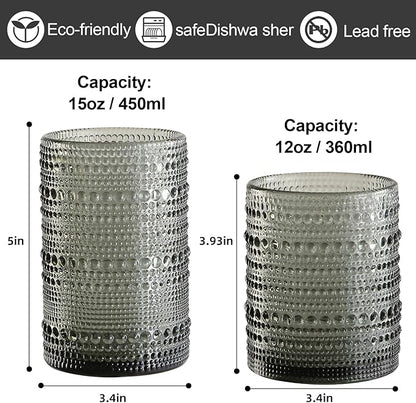 ZMOWIPDL 12oz & 15oz Hobnail Drinking Glasses, - Image 2