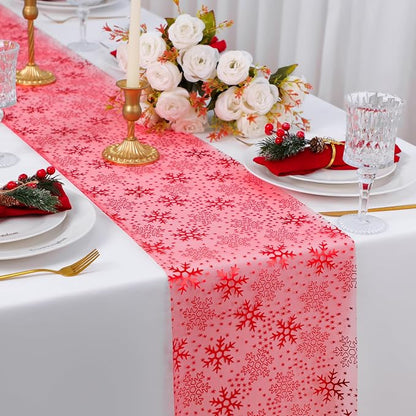 Snowkingdom 2 Pcs Christmas Red Snowflake Table Runner 108 Inch Sparkly Red - Image 7
