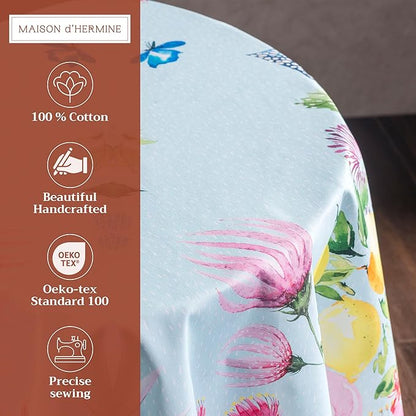 Maison d' Hermine Table Cloth Round Table 100% Cotton 63 Round Inches Tablecloth Reusable Decorative for Dining Room Farmhouse Home Valentines Day Decorations Spring Summer - Jardin D'Ete - Mint