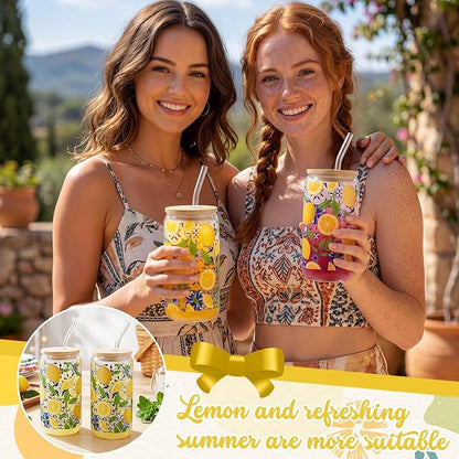 Sliner 2 Pcs Amalfi Lemon Glass Tumblers Capri Lemon Cups Drinkware 16 oz - Image 4