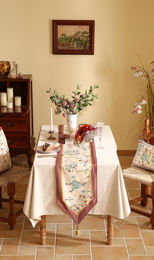 patdrea Designer Idyll Linen Table Runner, Vintage Beige Farmhouse - Image 8